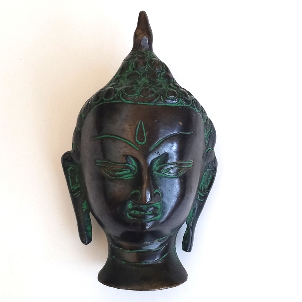 Antique Buddha Brass Head Bust Sculpture /Figurine (4 1/2” Height)